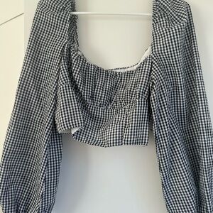 Gingham print black & white crop top